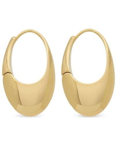 Saint Laurent Engrave-logo Asymmetric Hoop Earrings - Metallic