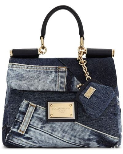 Dolce & Gabbana Small Sicily Soft Patchwork-denim Top-handle Bag - Blue