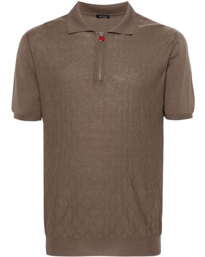 Kiton Diamond-pattern Cotton Polo Shirt - Brown