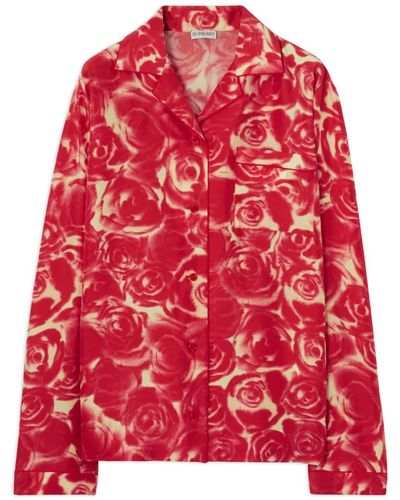 Burberry Chemise en soie à roses imprimées - Rouge