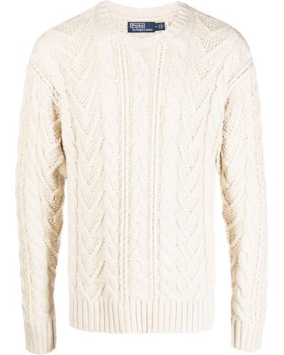 Polo Ralph Lauren Cable-knit Cotton-blend Sweater - Natural