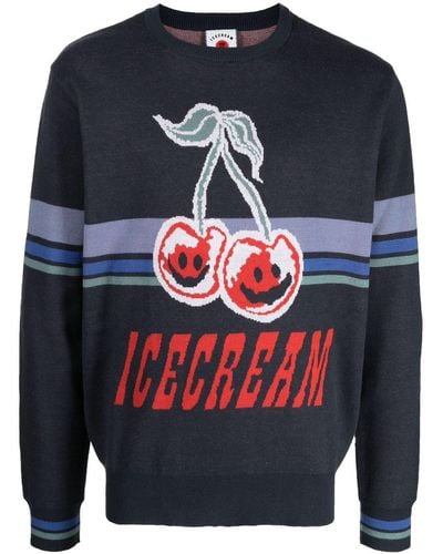 ICECREAM ロゴ ニットプルオーバー - ブルー