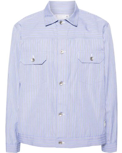 Sacai Halo-stripe Cotton Shirt Jacket - Blue
