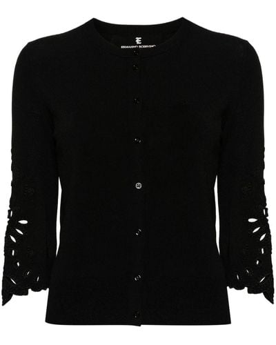 Ermanno Scervino Broderie-anglaise Ribbed-knit Cardigan - Black