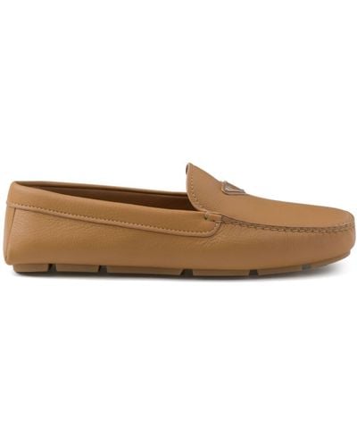 Prada Logo-plaque Leather Loafers - Brown