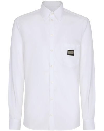 Dolce & Gabbana Martini-Fit-Hemd mit Logo-Schild - Weiß