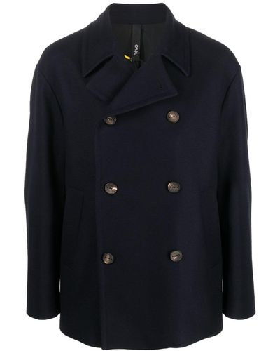 Hevò Double-breasted Knitted Coat - Blue
