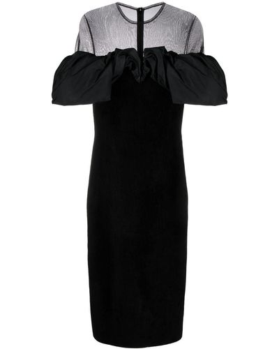 Alexander McQueen Robe mi-longue en velours à manches bouffantes - Noir