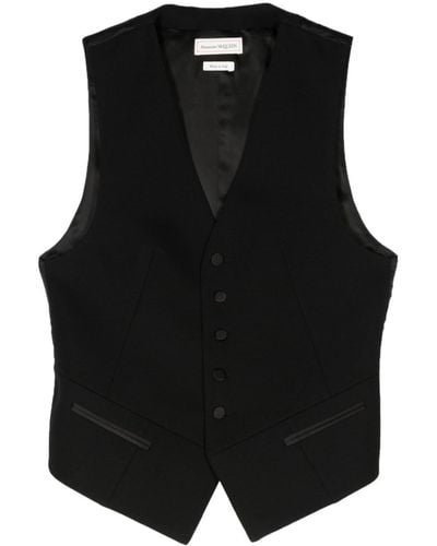 Alexander McQueen Buttoned Silk Gilet - Black