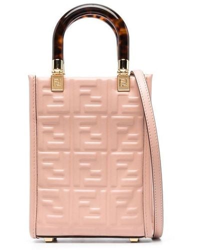 Fendi Ff-monogram Leather Tote Bag - Pink
