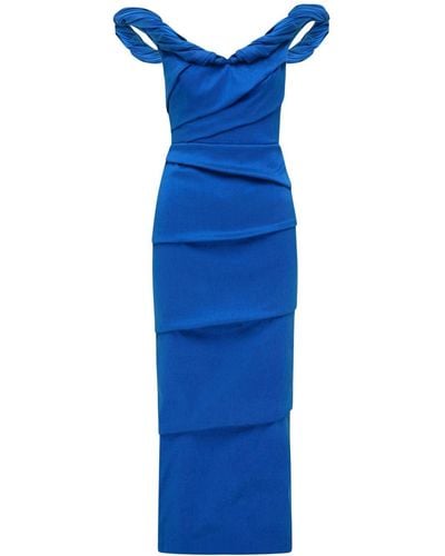 Rachel Gilbert Asha Off-shoulder Midi Dress - Blue