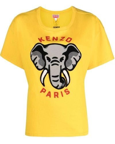 KENZO T-shirt With Elephant Embroidery - Yellow