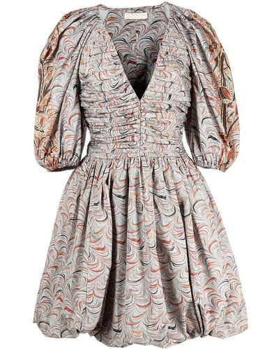 Ulla Johnson Marbled Puff-sleeve Ruched Dress - Gray