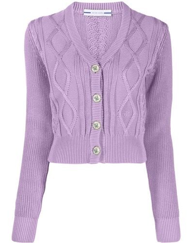 Jacob Cohen Logo-embroidered Cable-knit Cardigan - Purple