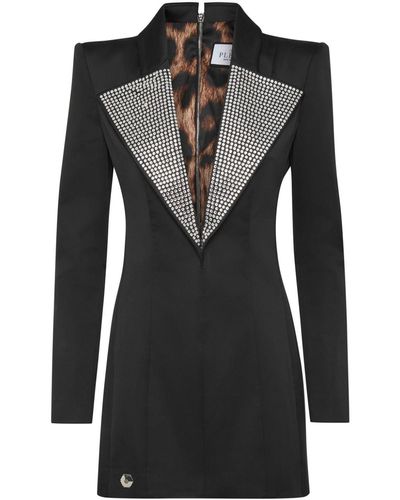 Philipp Plein Crystal-embellished V-neck Minidress - Black