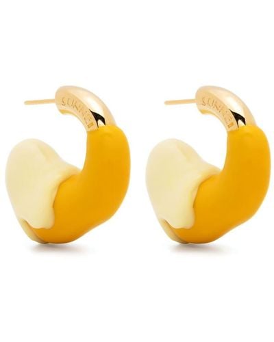 Sunnei Colour-block Mini Hoop Earrings - Yellow