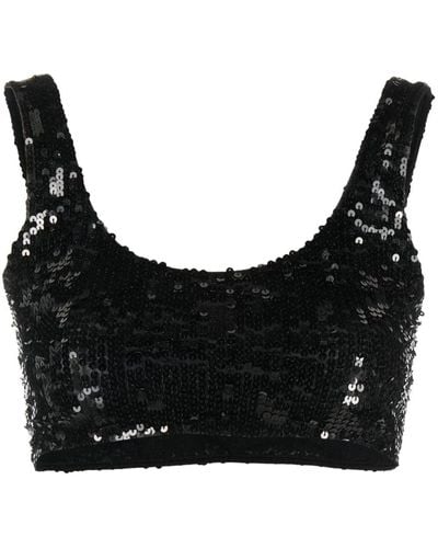 P.A.R.O.S.H. Sequin Cropped Top - Black