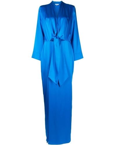 Michelle Mason Tie Front Kimono Gown - Blue