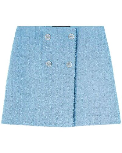 Versace Falda de cintura alta de tweed - Azul