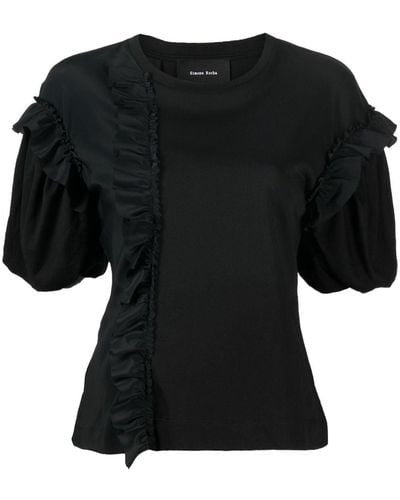 Simone Rocha Ruched Puff-sleeve T-shirt - Black
