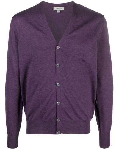 Canali V-neck Merino-wool Cardigan - Purple