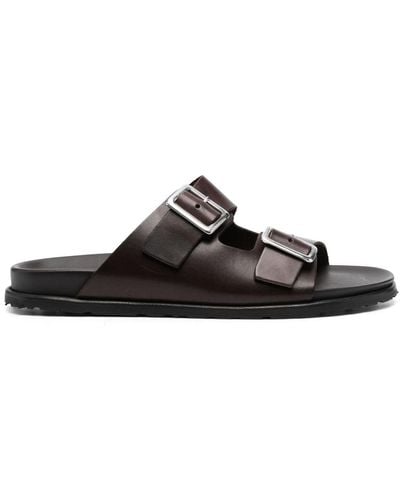 SCAROSSO Leather Buckle Sandals - Black