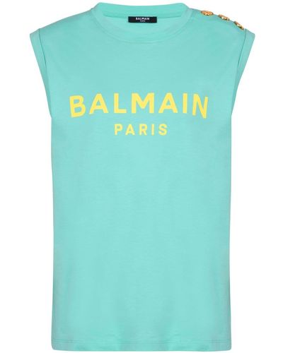 Balmain Logo-print cotton tank top - Blau