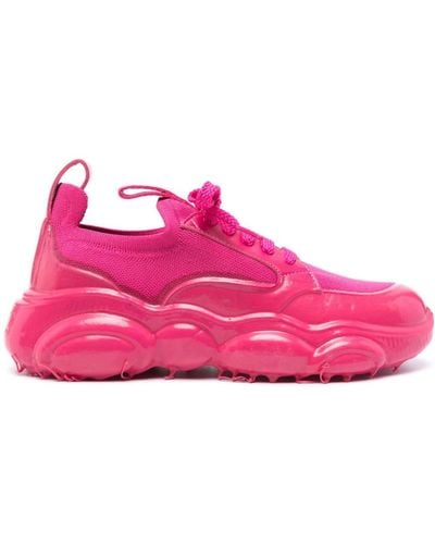 Moschino Logo-patch Leather Sneakers - Pink