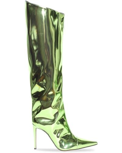 Alexandre Vauthier 105mm Metallic-finish Leather Boots - Green