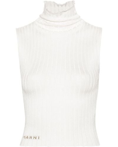 Marni Embroidered-logo Ribbed-knit Top - White