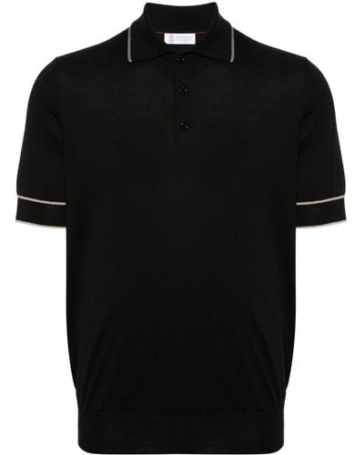 Brunello Cucinelli Poloshirt mit gestreiften Rändern - Schwarz
