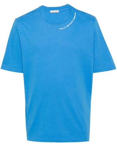 Moncler Rubberised-logo Cotton T-shirt - Blue