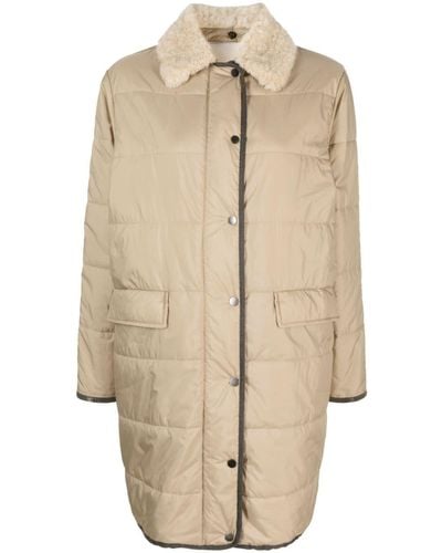 Brunello Cucinelli Shearling-collar Quilted Single-breasted Coat - Natural