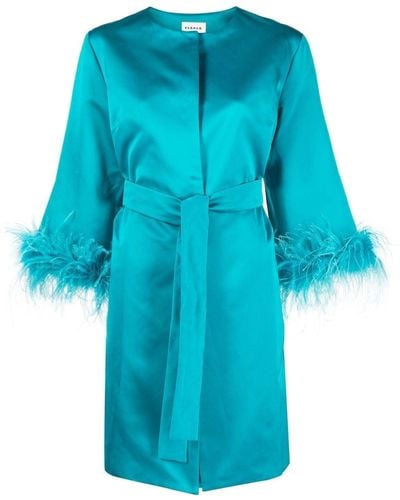 P.A.R.O.S.H. Feather-trim Belted Coat - Blue