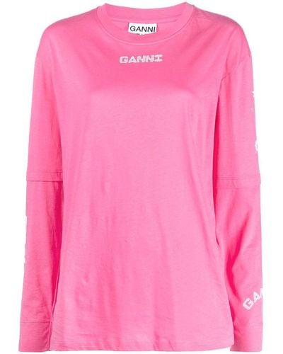 Ganni スローガン ロングtシャツ - ピンク