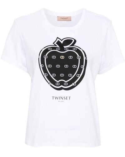 Twin Set T-shirt en coton à imprimé pomme - Blanc