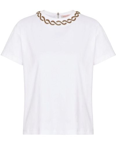 Valentino Garavani Bead-trim Cotton T-shirt - White
