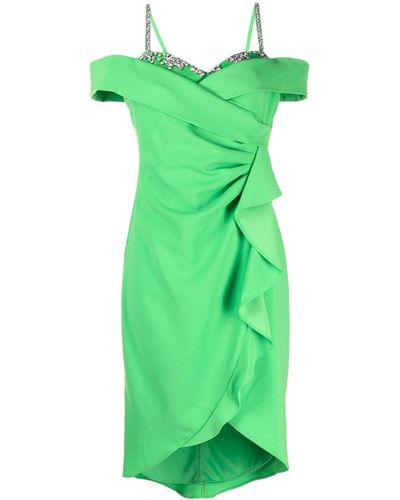 Marchesa Cold-shoulder Ruffled Minidress - Green