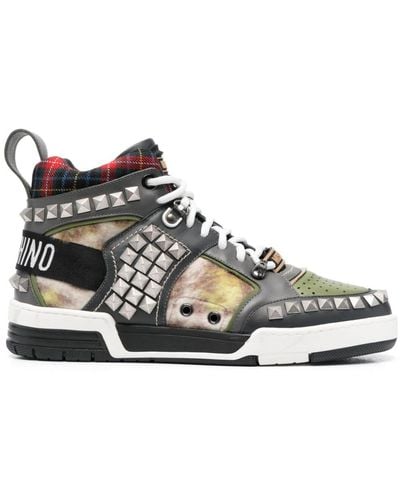 Moschino Stud-embellished Patchwork Sneakers - White