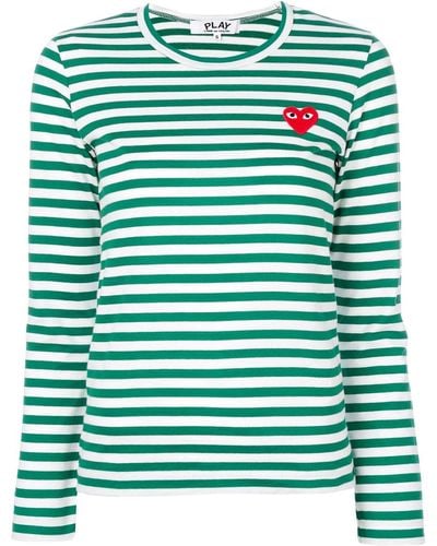COMME DES GARÇONS PLAY Striped Logo-patch T-shirt - Green