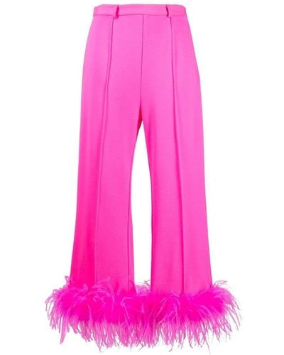 Styland Feather-trim Cropped Trousers - Pink