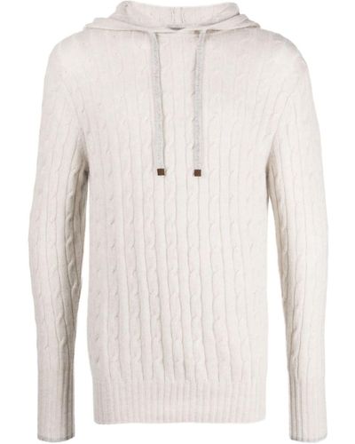 N.Peal Cashmere Cable-knit Cashmere Hoodie - Natural