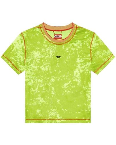 DIESEL Cropped T-shirt With Cloudy Print - Green
