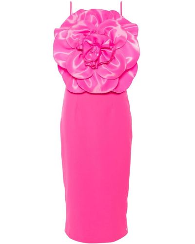 Nissa Kreppkleid mit Blumenapplikation - Pink