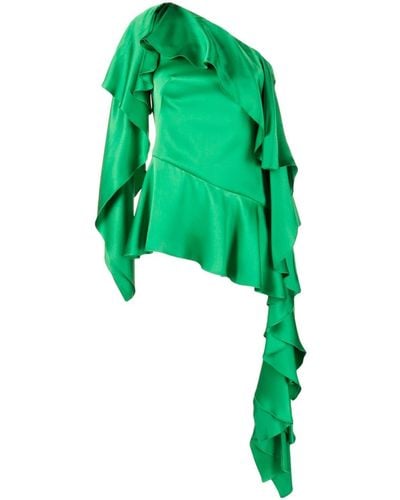 Alexander McQueen Blouse volantée en soie à design asymétrique - Vert