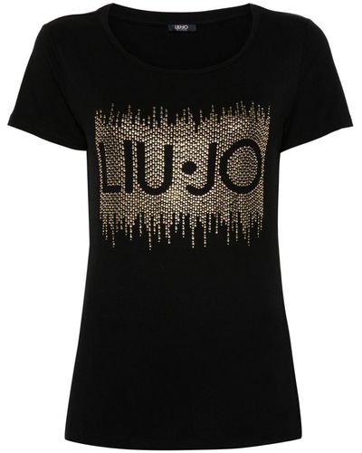 Liu Jo Rhinestone-logo T-shirt - Black