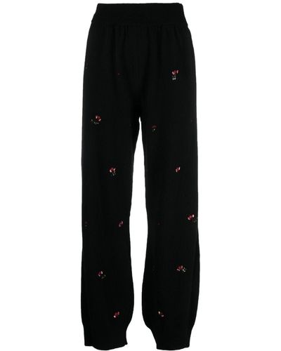 Barrie Floral-embroidery Cashmere Pants - Black