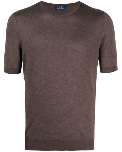 Barba Napoli Short-sleeve Fitted Silk Top - Brown