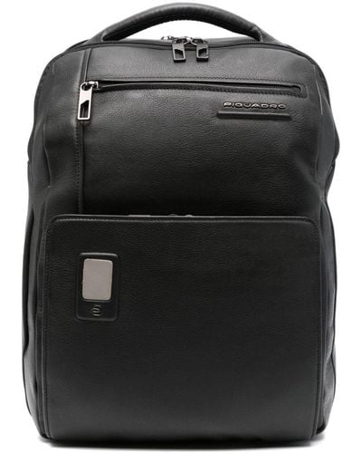 Piquadro Akron Logo-lettering Leather Backpack - Black