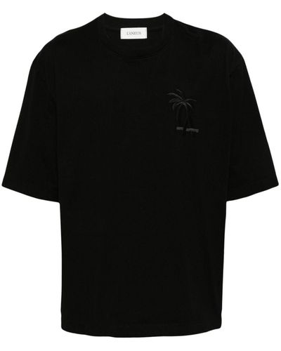 Laneus Palm Logo-embroidered Cotton T-shirt - Black